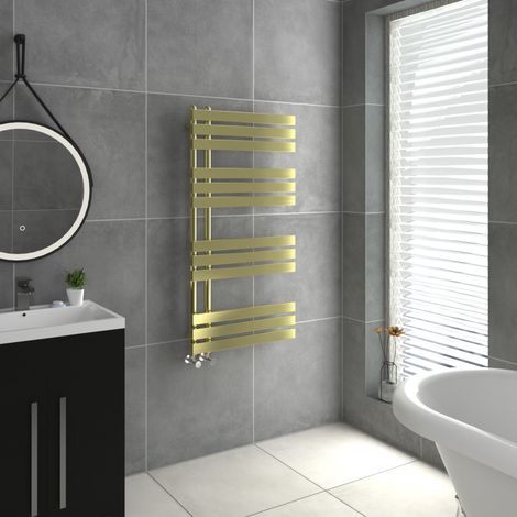 WarmeHaus D Shape Bathroom Radiator Warmer Brushed Brass 1200x600