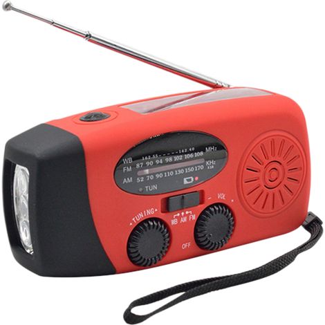 Radio d'urgence à manivelle météo solaire 2000 mAh AM/FM banque d'alimentation portable avec charge lampe de poche LED à piles chargeur de cellule lampe de lecture (1/5)