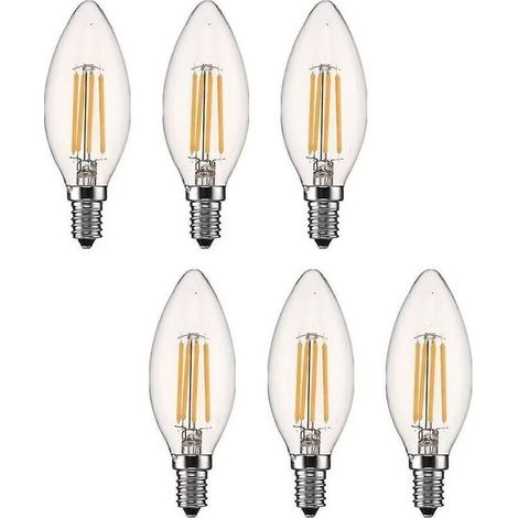 Ampoule Led E14 Dimmable Bougie Led E14 4w Blanc Chaud 2700k, Filament Led Petit Culot à Vis, Equivalent 40w, Lot de 6 fg
