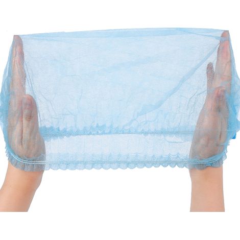 Lot de 100 charlottes jetables en tissu non tissé, élastique haute élasticité, filet à cheveux pour salon de beauté et usine, bleu, 21 pouces, double élastique (1/5)