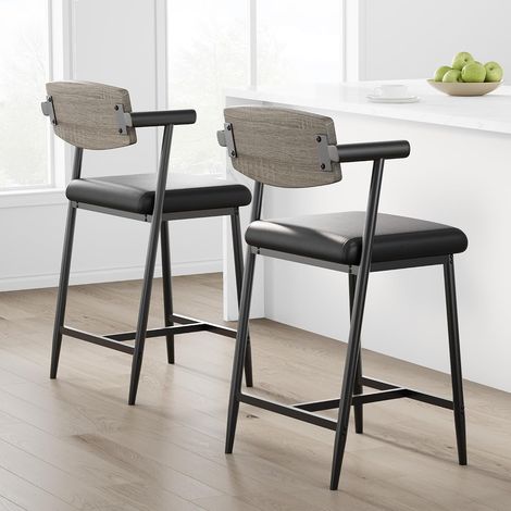 Lot De 1 Tabourets De Bar avec Dossier Et Accoudoirs, Hauteur Comptoir, Assise Large Et Rembourrée, Piétement Métal Et Repose-Pieds, pour Îlot De Cuisine Et Bar, Noir Rustique (1/5)