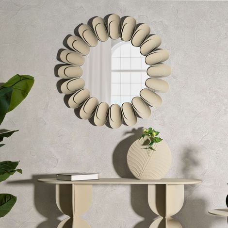 Specchio Dagatiza, Cornice Effetto Pietra, Forma Rotondo, Tipologia a Parete, 85x6h cm Beige (1/5)