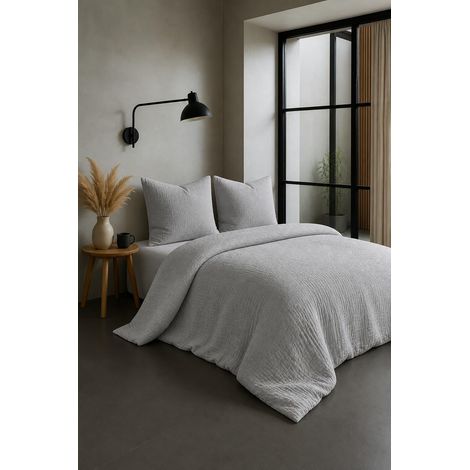 Parure de Couette en Gaze de Coton 240x260 cm Gris (1/5)