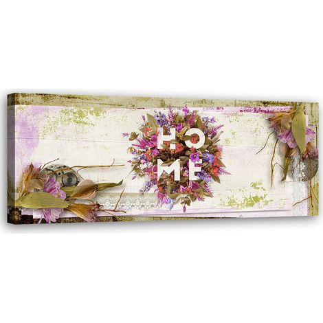 Tableau sur toile Inscription maison avec fleurs 90x30 (1/5)