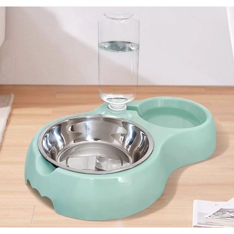 Gamelle Chat et Abreuvoirs pour Chats Inclinable À Gamelle pour Chat Surélevée 2-en-1 Mangeoirs et Abreuvoirs pour Chiens Anti-Vomissements Bols Vert (1/5)