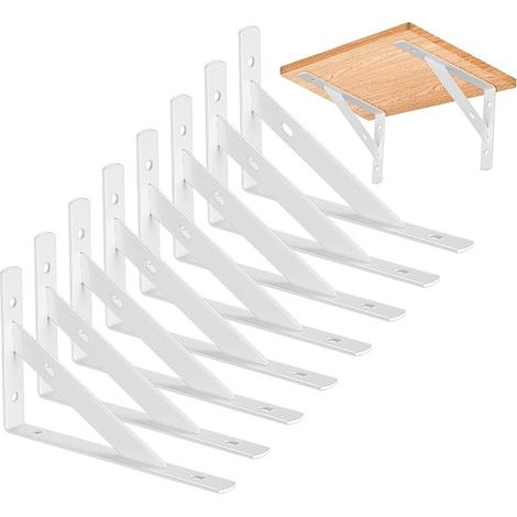 8 Pièces Equerre Etagere Murale, Supports Triangulaires Angulaires Droits de 90 Degrés, Support d'angle brace pour Salon Chambre Bibliothèque - Blanc 150x95mm