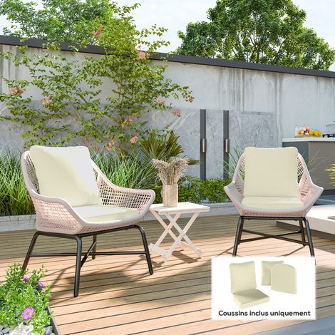 Ensemble de 2 coussins d'assise avec dossier, coussin d'assise et de dossier extérieur et intérieur, crème (1/5)