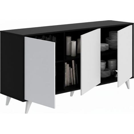 Dmora - Credenza Annina, Buffet da soggiorno, Madia da salotto, Dispensa da cucina, 154x40h72 cm, Antracite e Bianco