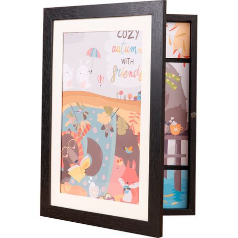 Cornice portafoto per bambini, apertura frontale, cornici intercambiabili, nera, adatta per dipinti, conservazione, progetti artistici, lavori scolastici, lavoretti e per esporre opere d'arte.