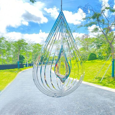 AIDUCHO 3D-Windspiel aus Edelstahl für drinnen und draußen, kinetische Party- und Gartendekoration, 3D-Bastelornamente aus Metall, 30 cm (11,8 Zoll), tropfenförmig, zum Aufhängen (1/5)