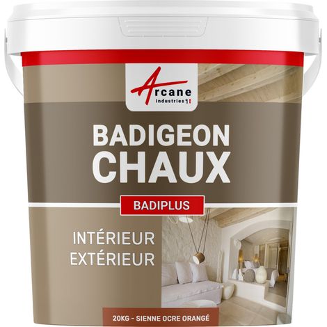 Badigeon à la chaux, décoration, intérieure et extérieur, maison : Badiplus - 20 kg (jusqu'à 100 m²) Sienne - Ocre Orangé - ARCANE INDUSTRIES
