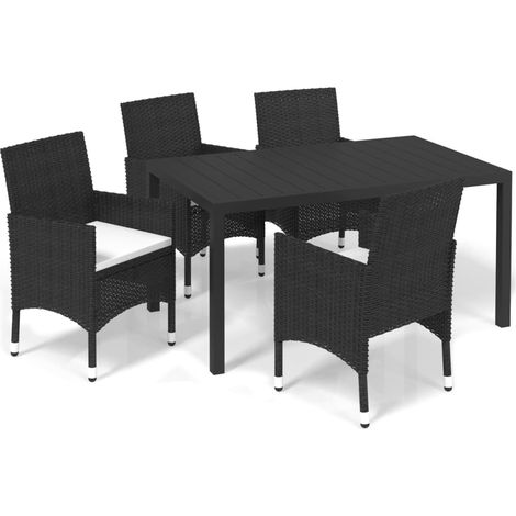 Ensemble Table et Chaise de Jardin 5 pcs - Mobilier à dîner de jardin et coussins 5pcs Résine tressée Noir BV613277 - BonneVie (1/5)