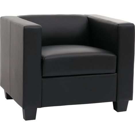 [JAMAIS UTILISÉ] Fauteuil Club / Lounge Lille, 86x75x70cm, simili-cuir noir (1/5)