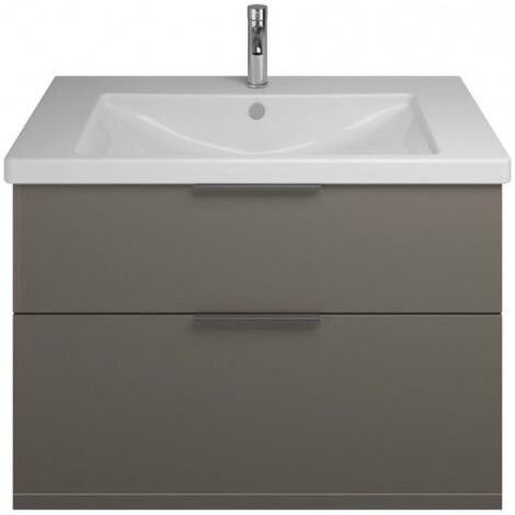 Burgbad Eqio Keramik-Waschtisch mit Unterschrank, 2 Auszüge und Griffleiste Grau Hochglanz/Alpinweiss 93 cm Schwarz matt (1/2)