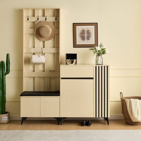 Mobile da ingresso con panca e scarpiere - Elegante soluzione contenitiva - MDF - Legno (1/5)