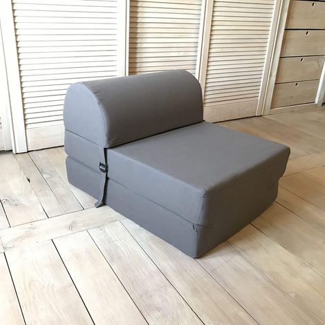 Chauffeuse convertible 1 place en coton gris – Assise profonde pour confort – Couchage ponctuel 180cm – Idéal pour salon ou bureau