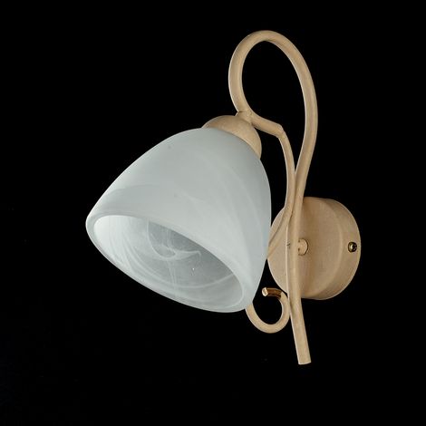 Applique Classico 1 Luce Ferro Avorio Decapé E Vetro Bianco Serie Antico