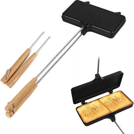 Double Waffle Maker Pies Waffle Maker Camping Removable Handles Portable Sandwiches Fire Camp Waffle Makers Pies Mountain Not Grilling Directly on Charcoal Wood (1/5)