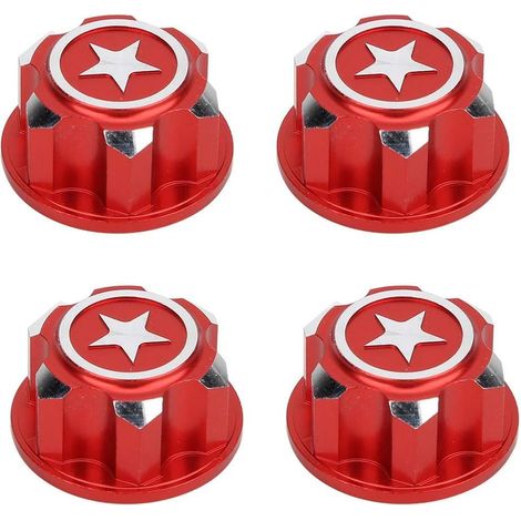 Écrou de Roue hexagonale RC, 4 pièces en métal 17mm écrous de Montage de Roue hexagonaux compatibles avec la Voiture RC X-MAXX Summit Traxxas(Rouge) (1/5)