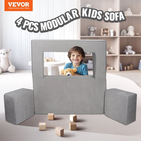 Canapé enfant convertible ludique, 4 pièces, fauteuil pour enfants en tissu chenille avec housse amovible, éponge 25D haute densité… (1/5)