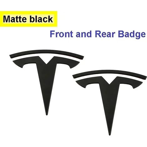 (Noir mat - 2 pièces, Modèle 3) - Convient aux modèles Tesla. Autocollant logo capot avant en alliage de zinc, emblème de carrosserie et coffre arrière avec accessoires radiants. (1/5)