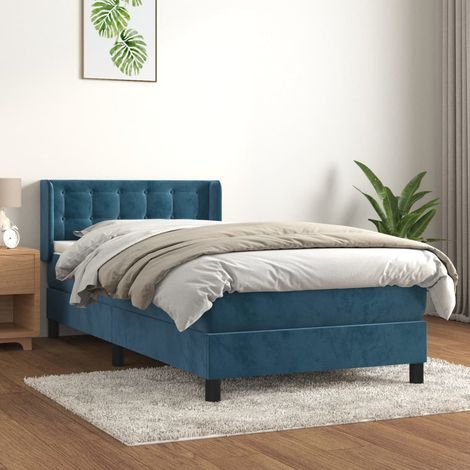 Lit Adulte Sommier et Matelas,Lit à sommier tapissier avec matelas Bleu foncé 100x200 cm -BVN99573 (1/5)