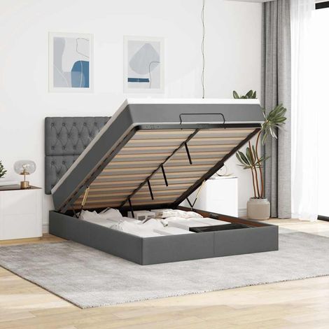 VidaXL Cadre de lit ottoman avec matelas gris foncé 140x190 cm tissu (1/5)