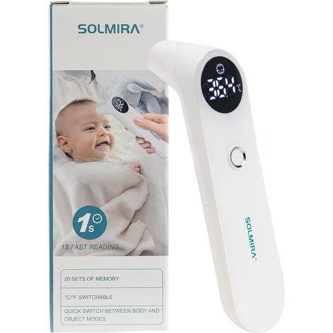 Thermomètre infrarouge sans contact pour le front, l'oreille et les objets, 20 mesures, blanc 3.7x15.5cm Solmira