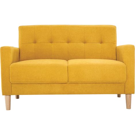 Sofá 2 plazas de estilo nórdico amarillo mostaza con efecto aterciopelado MOON (1/4)