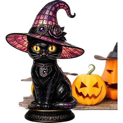Lampe de Table Chapeau Sorcière Halloween Gothique Chat Forme USB (1/5)