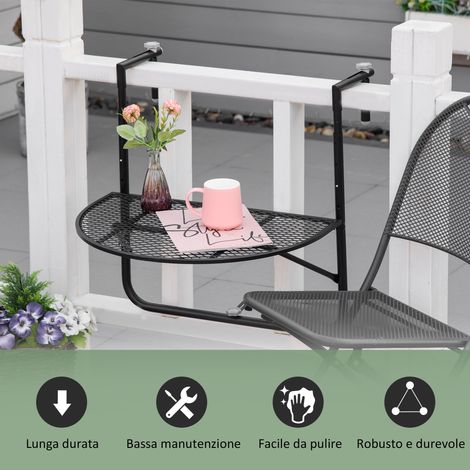 Table métallique réglable pliante pour balcon, 60x60x57-72cm, noir