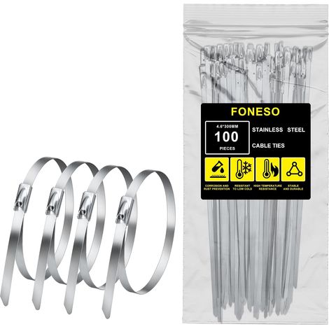 100 Pièces Collier de Serrage Inox, Collier Serrage Inox, 300 4,6mm Attache Câblées Acier Inoxydable, Pour Fixation des Bande Thermique Echappement et des Articles Suspendus (1/5)