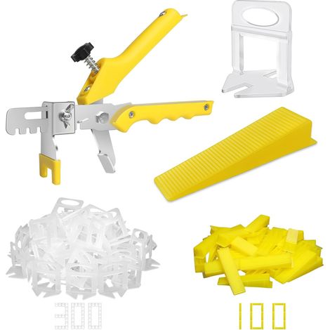 Sistema de nivelación de baldosas con alicates, 300 separadores y 100 cuñas reutilizables, juego de herramientas para colocación de baldosas (separadores de 1,5 mm) (1/5)