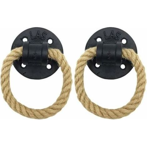 Anneau Darmoire Rétro Tire Anneau de Traction de Porte en Bois Rustique Poignée de Traction Darmoire Classique en Fer Forgé Vintage Anneau de Traction de Corde de Chanvre,(2Pcs ,le noir) (1/4)