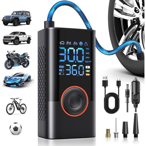 Pompe à pneus portable, compresseur d'air sans fil, mini pompe à air avec manomètre numérique, 150 PSI, 3 fois plus rapide (1/5)