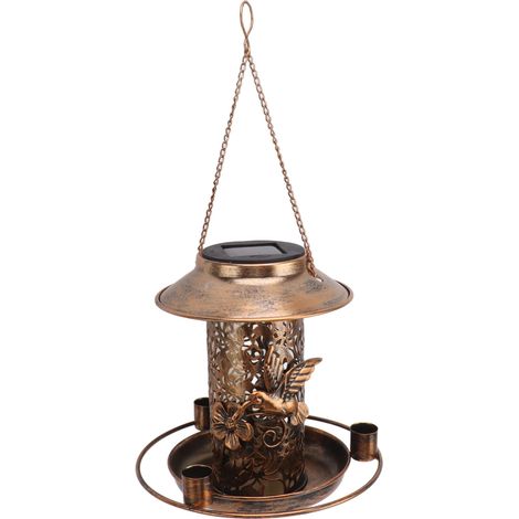 Mangeoire solaire suspendue pour l'extérieur, étanche IP65, à lumière chaude, en métal, pour oiseaux sauvages, idéale pour les amoureux des oiseaux. (1/5)