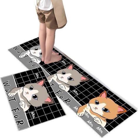 Lot de 2 tapis de cuisine antidérapants, 40x60cm et 40x120cm, tapis imprimés lavables (1/3)