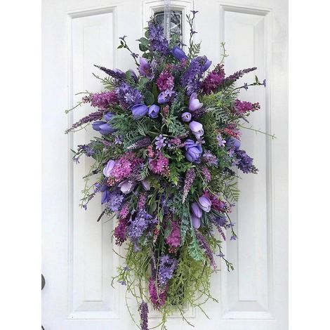 52cm-couronne De Tulipes Violettes Tulipe Lilas Hyacinthe Hortensia Couronnes De Fleurs Colores Printemps Et T Dcoration Intrieure