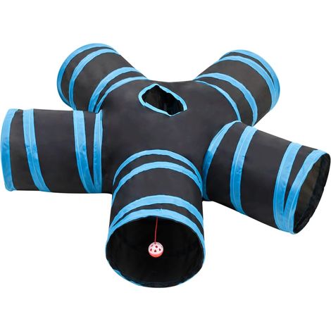 Maison Exclusive - Katzentunnel 5-Wege Schwarz und Blau 25 cm Pol (1/5)