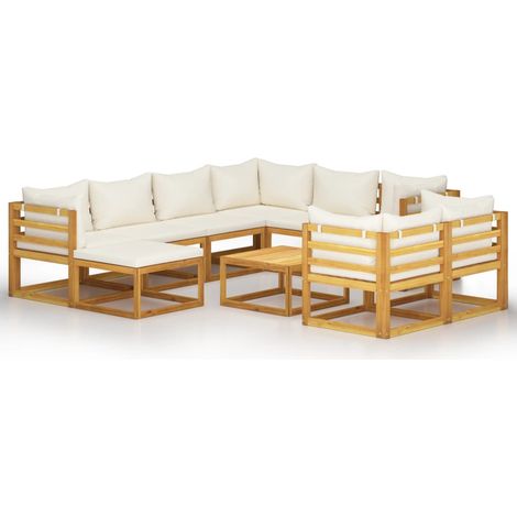 10-tlg. Garten-Lounge-Set mit Auflagen Creme Massivholz Akazie vidaXL
