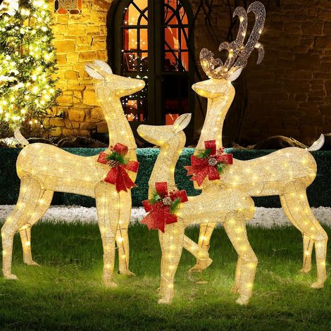 Renard De Noël - Décoration Extérieure Lumineuse À LED - Ensemble De 3 Biches En 2D Pour Jardin Pelouse Terrasse - 360° Éclairage Blanc Chaud - Avec Piquets (1/5)