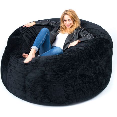 Pouf Géant Rond XXXL Intérieur En Tissu Doux Polaire Noir, Déhoussable, Pour Salon - TiTAN (1/5)