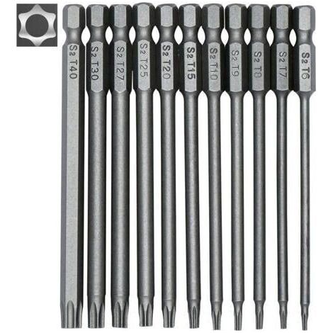 Jeu de 11 embouts longs Torx pour tournevis et visseuse électrique - Embouts magnétiques - Tige hexagonale de 1/4\\\