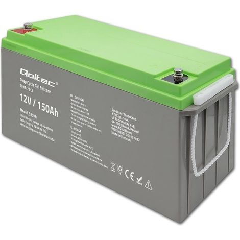 Batería de gel de ciclo profundo Qoltec, 12 V, 150 Ah, Sin mantenimiento, Fotovoltaica, SAI, autocaravana (1/5)