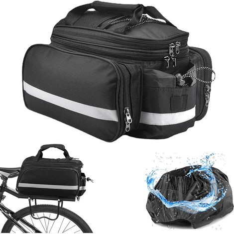 Fahrradtasche, Gepäckträgertasche, Fahrradrahmentasche, 3-in-1, 25 l, wasserdichte Fahrradtasche mit Regenschutz, Elektrofahrrad-Hecktasche für Fahrrad/MTB, Fahrrad, Outdoor-Reisen (schwarz)