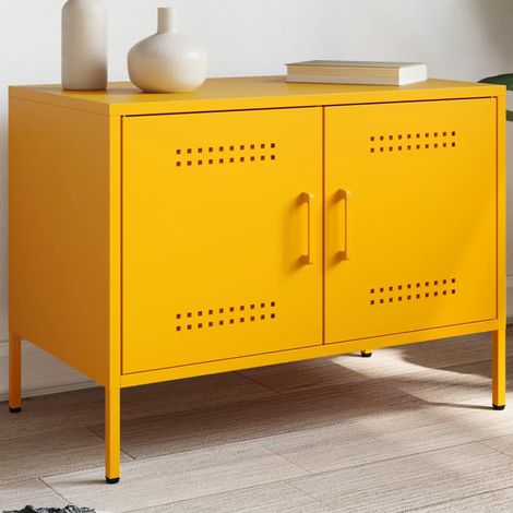 vidaXL Mueble de TV de acero amarillo mostaza 68x39x50,5 cm (1/5)