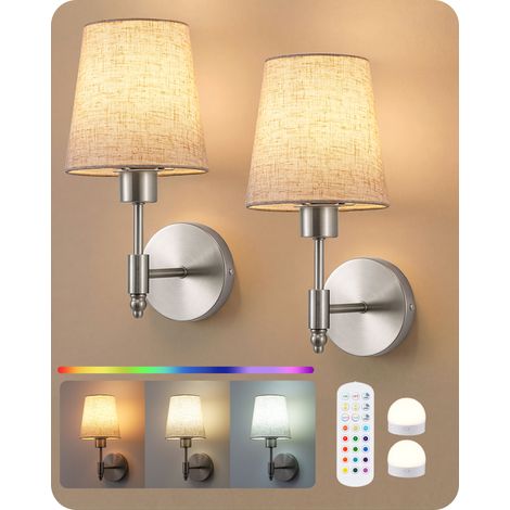 EDISHINE Applique Murale Rechargeable sans Fil avec Télécommande, Lot de 2, 12 Couleurs RGB, 3000-6500K, Dimmable, Minuterie (1/5)