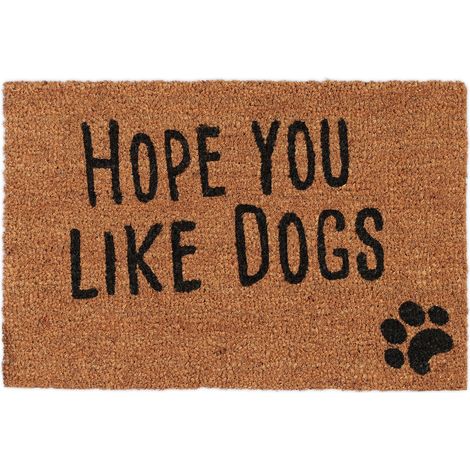 Relaxdays Zerbino Ingresso Casa, 40x60 cm, Tappeto Hope You Like Dogs Antiscivolo Fibra Cocco, Indoor Outdoor, Marrone, Fibre (1/5)