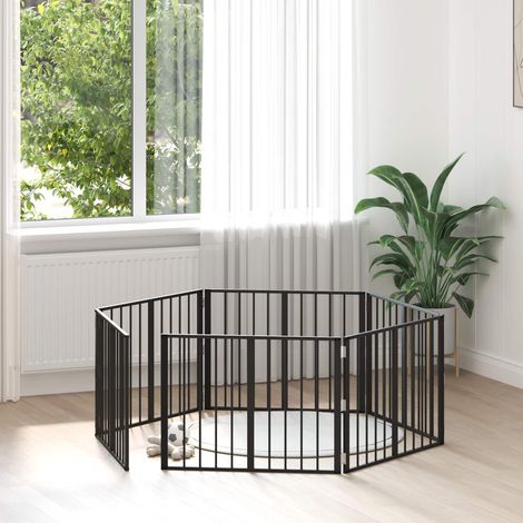 Puerta para perros 6 pcs Negro 80 x 60 cm Acero Galvanizado