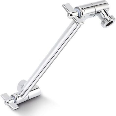 Rallonge de pommeau de douche, 25 cm, bras de douche réglable, montage sans outil, chromé, pour tous les angles de douche, raccord universel G1/2, argenté (1/4)